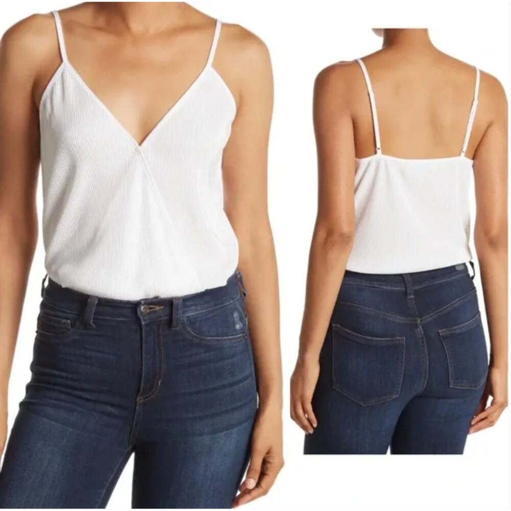 WAYF Women's Ivory Adjustable Strap Surplice Ribbed Cami Bodysuit Size Small - Picture 1 of 11
